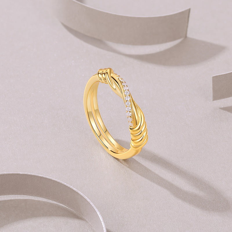 Wave Inlaid Moissanite Ring S925 Sterling Silver Plated with 18K Gold