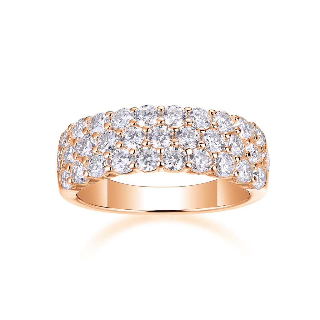 Three-Row Inlaid Moissanite Ring S925 Silver Plated with 18K Gold