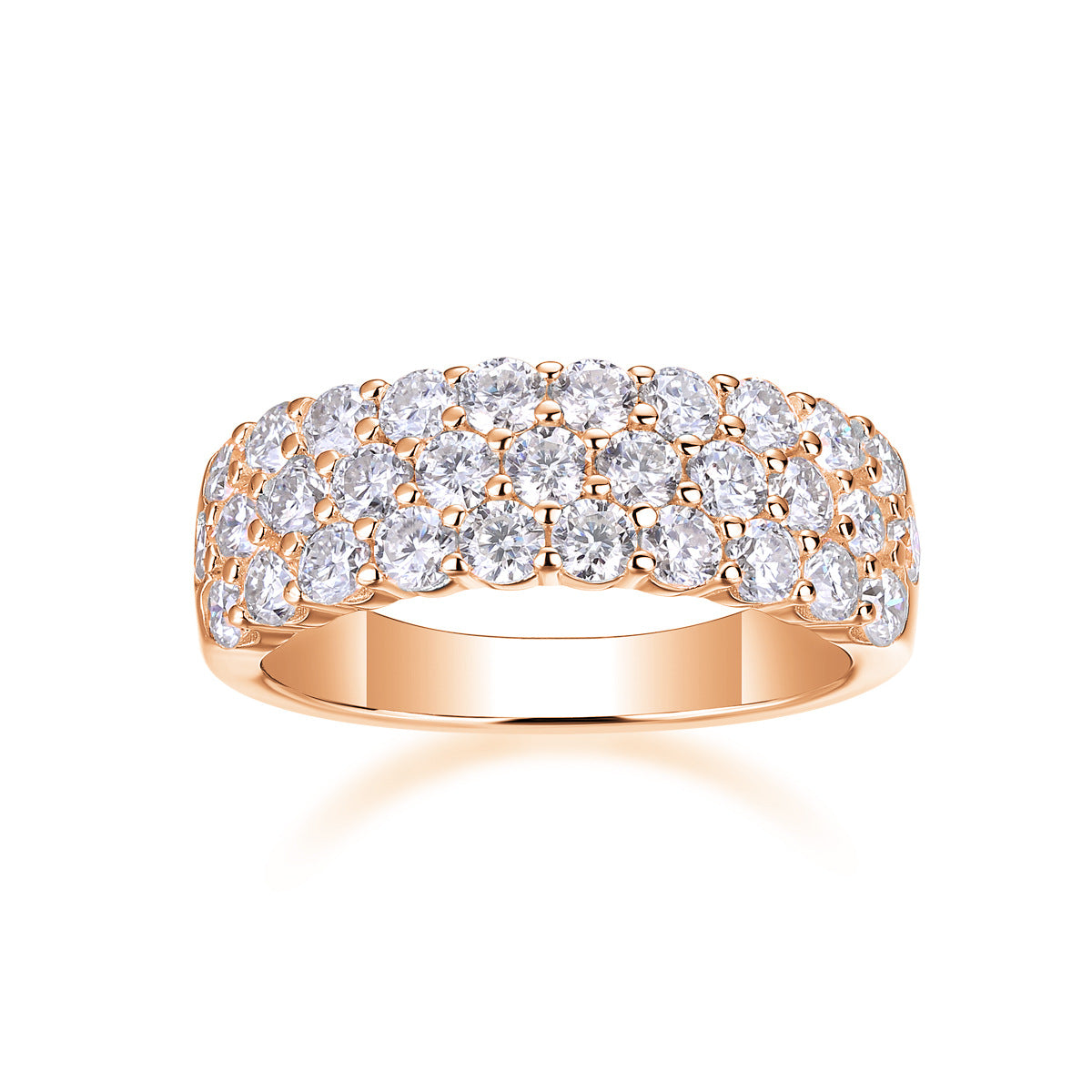 Three-Row Inlaid Moissanite Ring S925 Silver Plated with 18K Gold