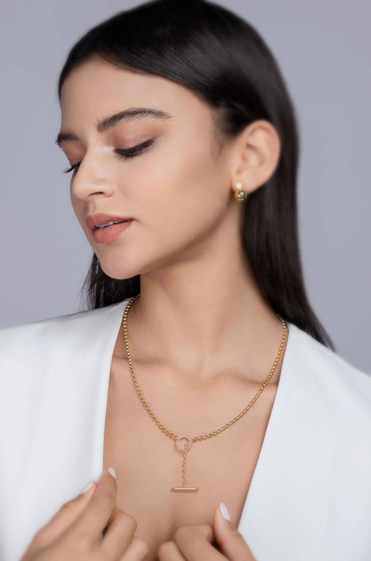 Y-shaped Moissanite Long Necklace for Women S925 Silver Plated with 18K Gold
