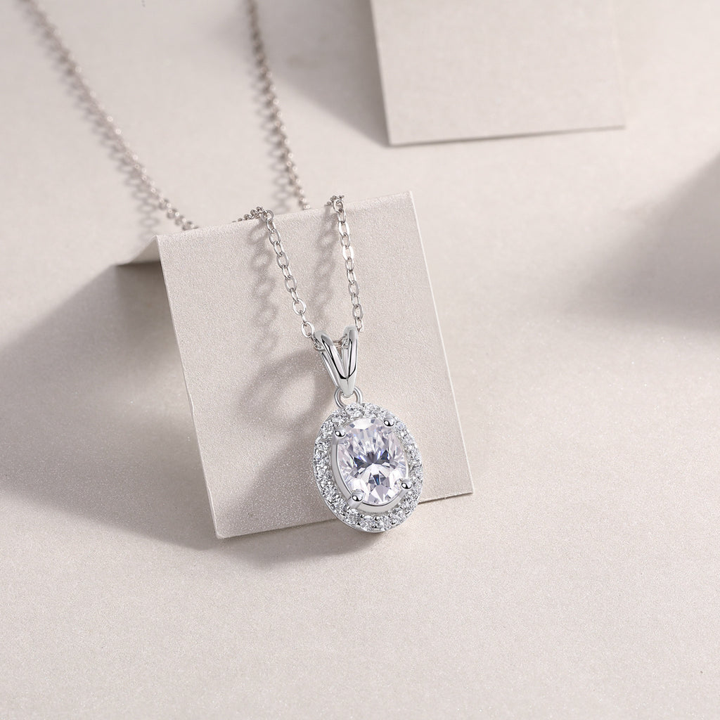 Egg-Shaped 1 Carat Moissanite S925 Sterling Silver V-Shaped Pendant Necklace