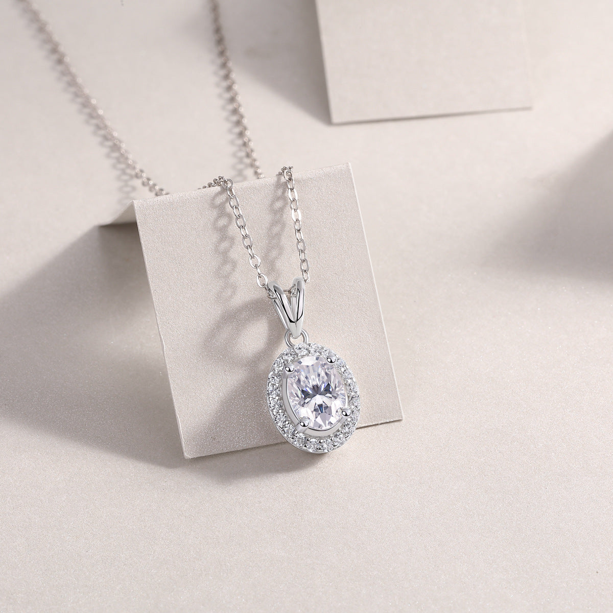 Egg-Shaped 1 Carat Moissanite S925 Sterling Silver V-Shaped Pendant Necklace