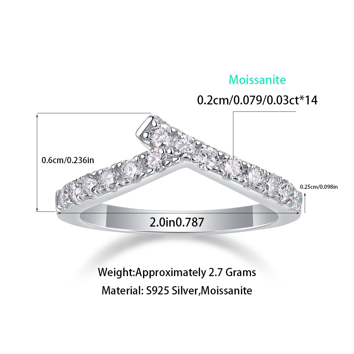 V-shaped Moissanite Ring for Women