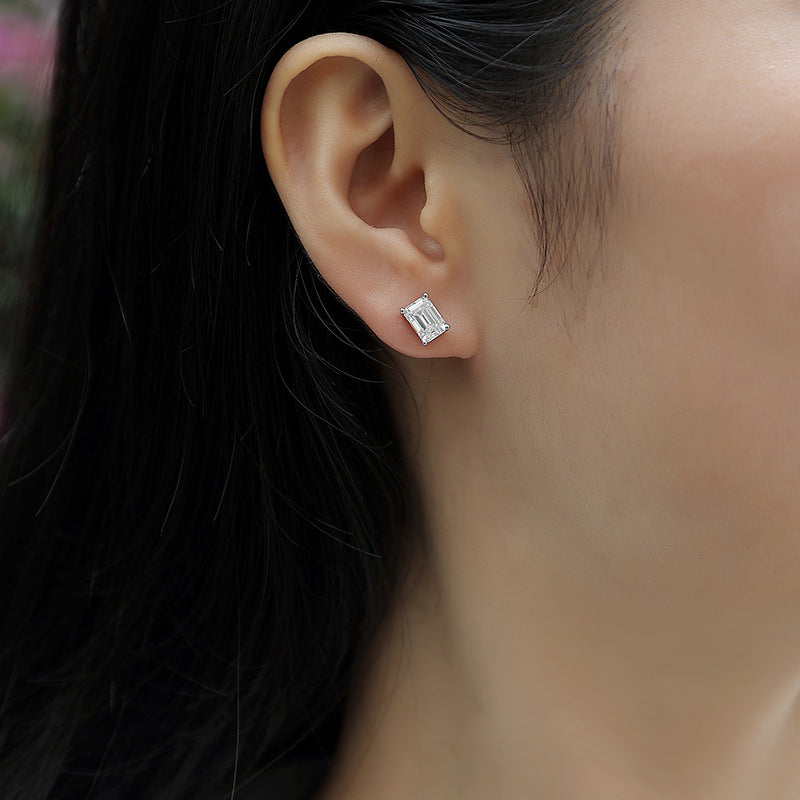 Square Cut Moissanite Diamond Stud Earrings for Women