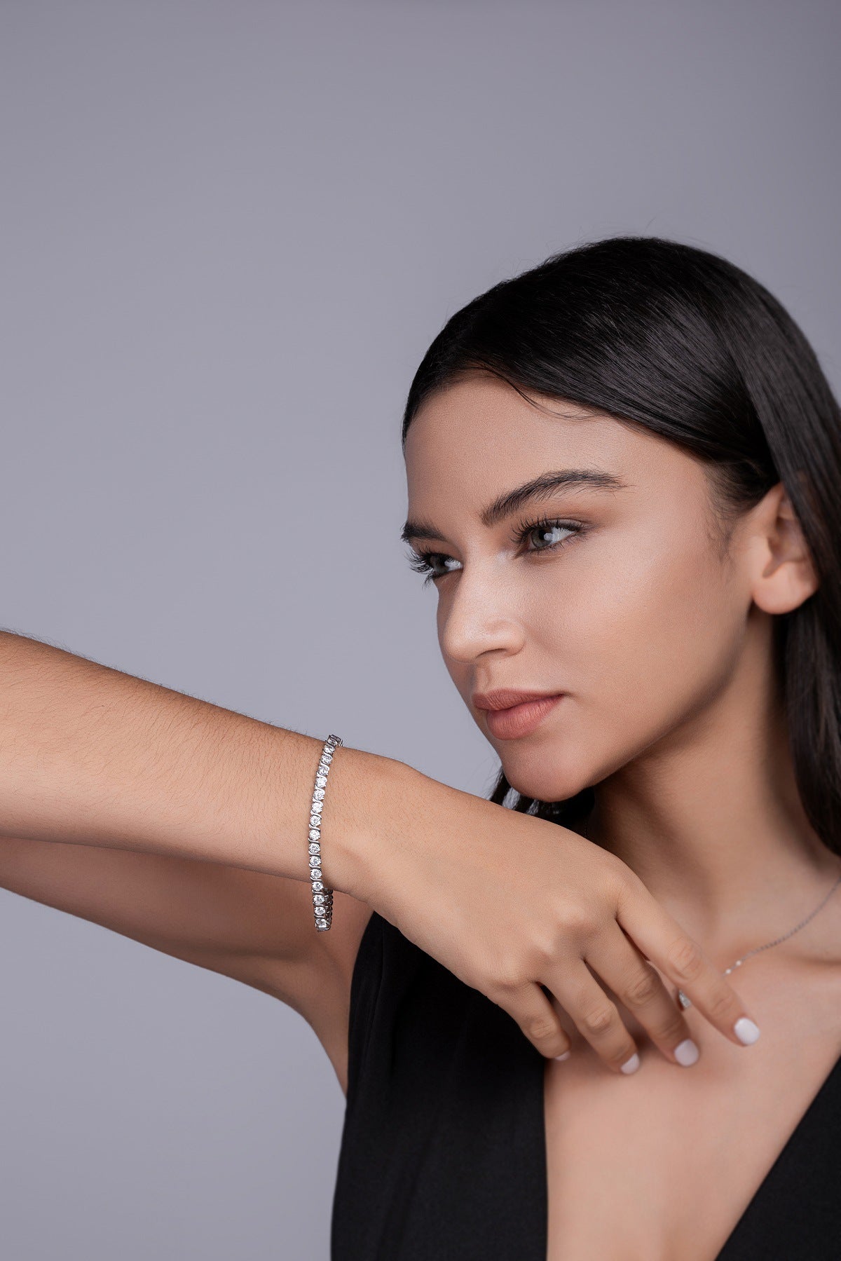 Men's and Women's Single Row Moissanite Tennis Bracelet S925 Sterling Silver Plated with 18K White Gold
