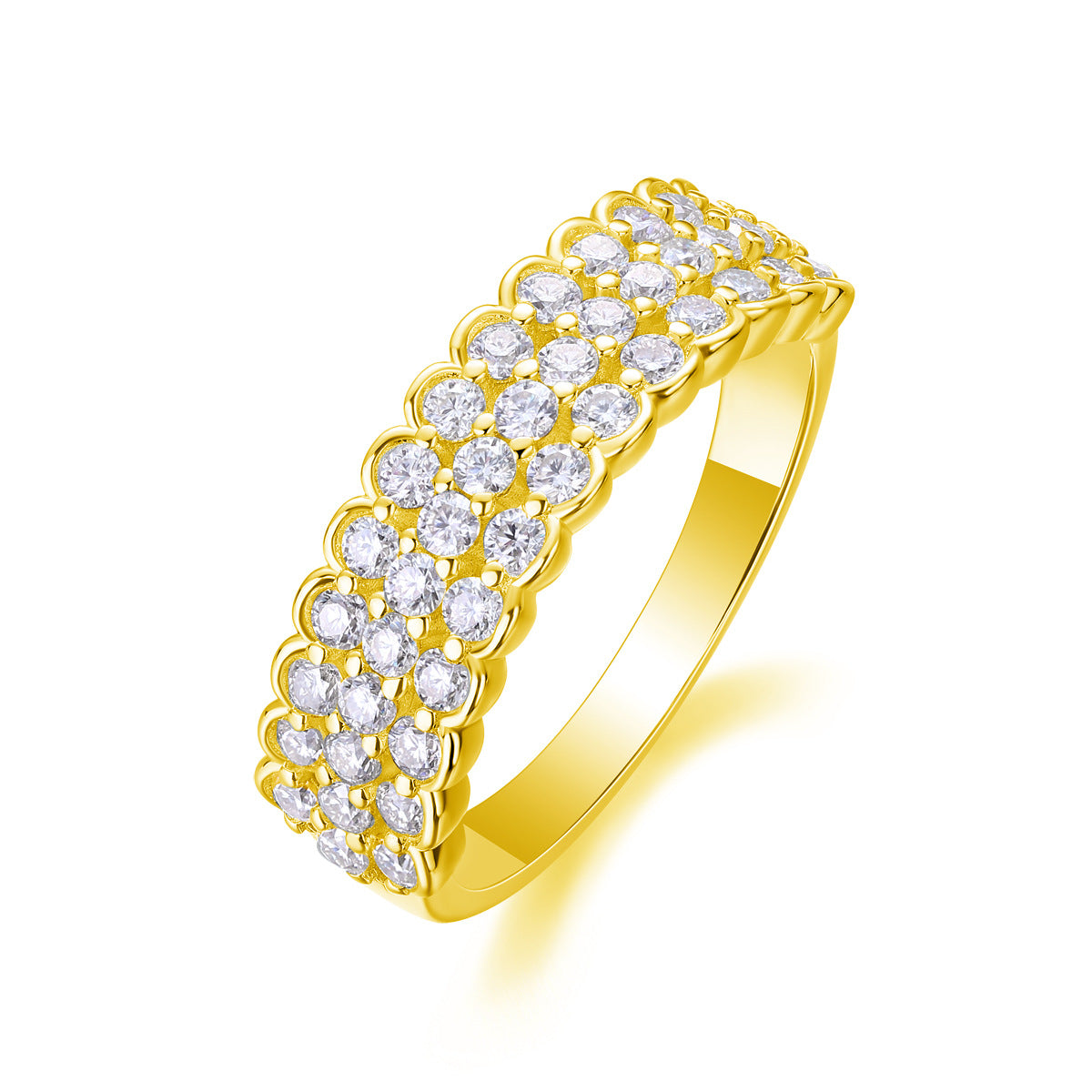 3 Row Moissanite Ring for Men and Women S925 Silver Plated with 18K Gold