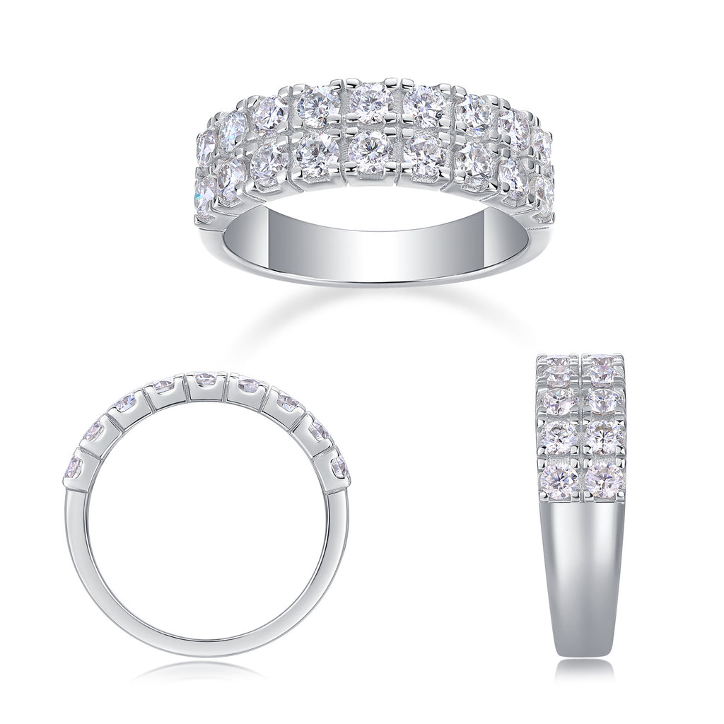 Double Row 1.8CT Moissanite Engagement Ring For Men and Women