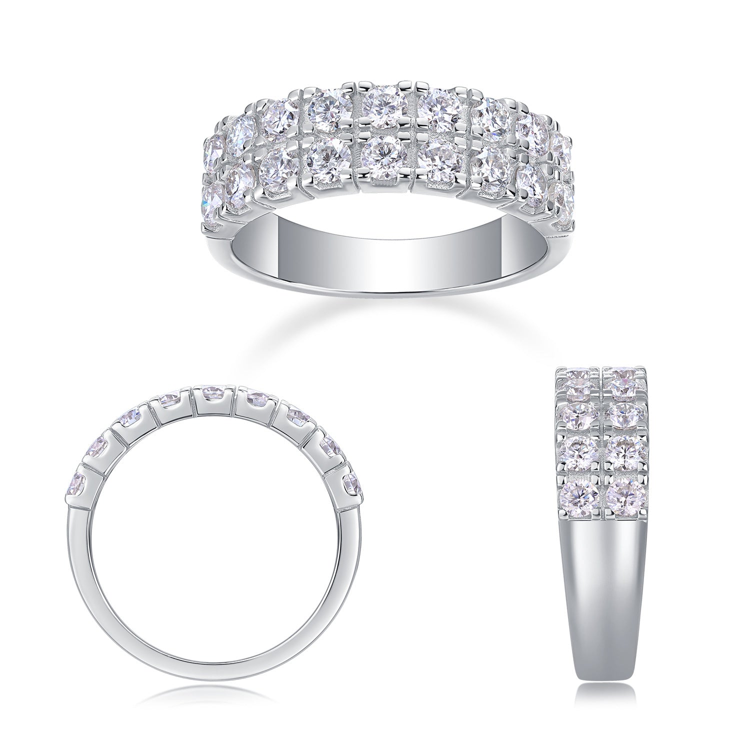 Double Row 1.8CT Moissanite Engagement Ring For Men and Women
