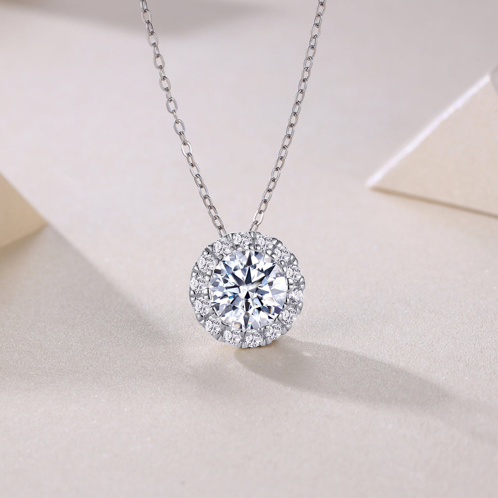 2 Carat Moissanite Necklace for Women S925 Silver Plated with 18K White Gold