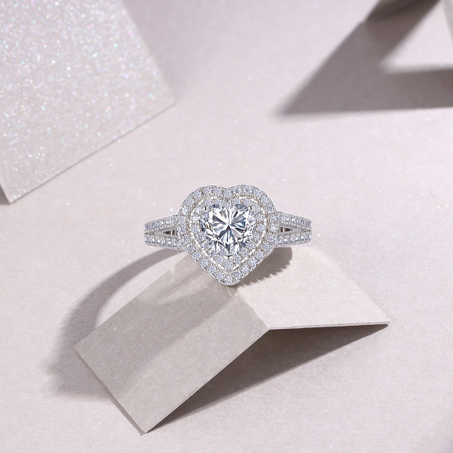 Heart-shaped Moissanite Diamond Ring Female S925 Silver Plated 18K White Gold