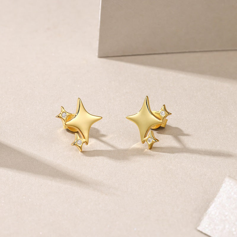 Moissanite Cross Star 925 Gold Plated Earrings for Women
