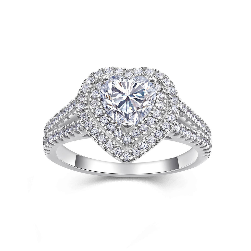 Heart-shaped Moissanite Diamond Ring Female S925 Silver Plated 18K White Gold
