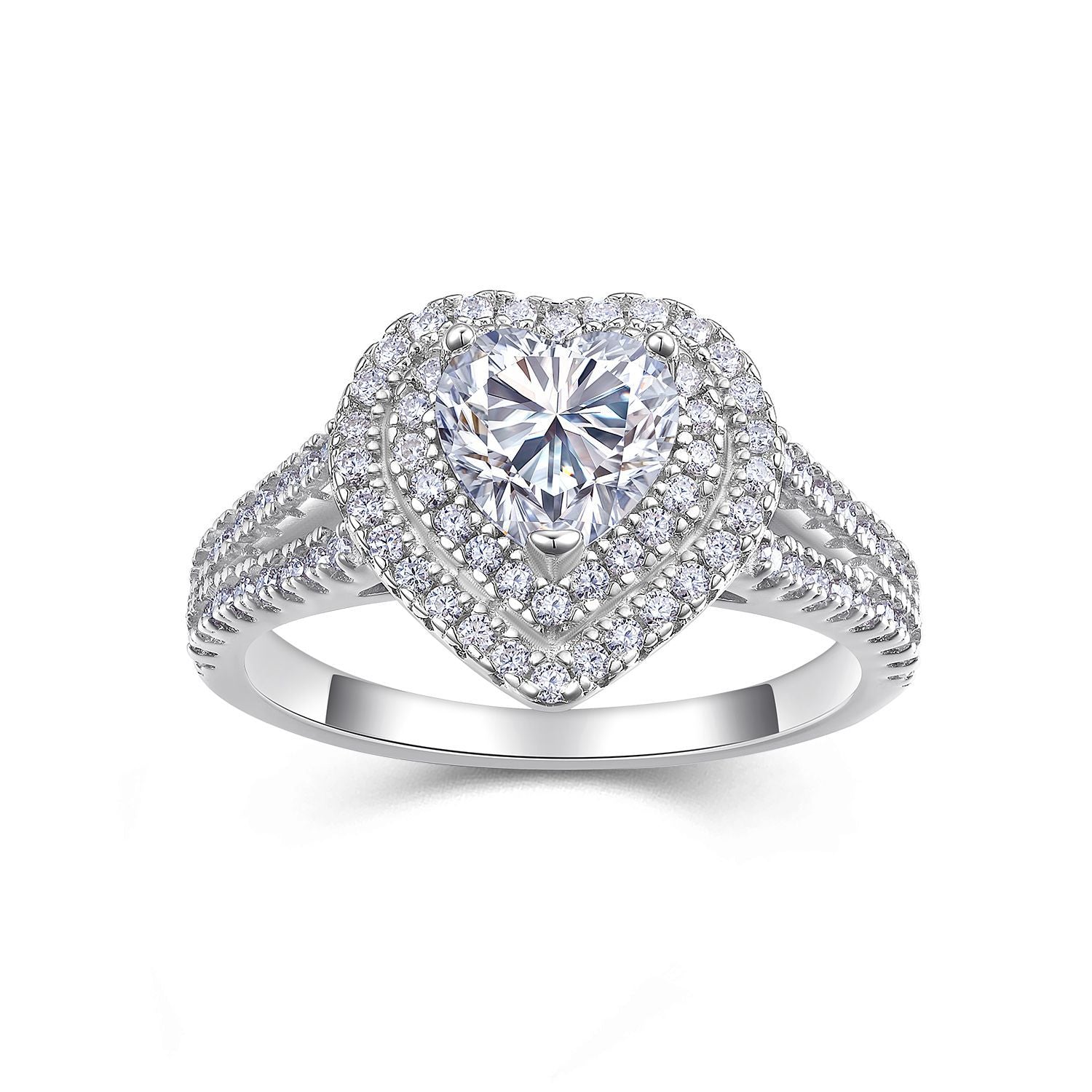 Heart-shaped Moissanite Diamond Ring Female S925 Silver Plated 18K White Gold