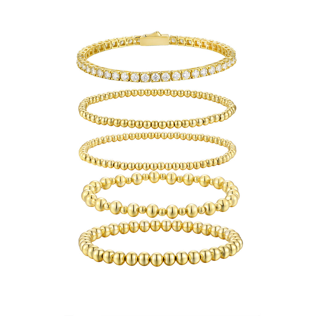Moissanite 5-Piece Set S925 Sterling Silver Plated 18K Gold Stacked Tennis Bracelet