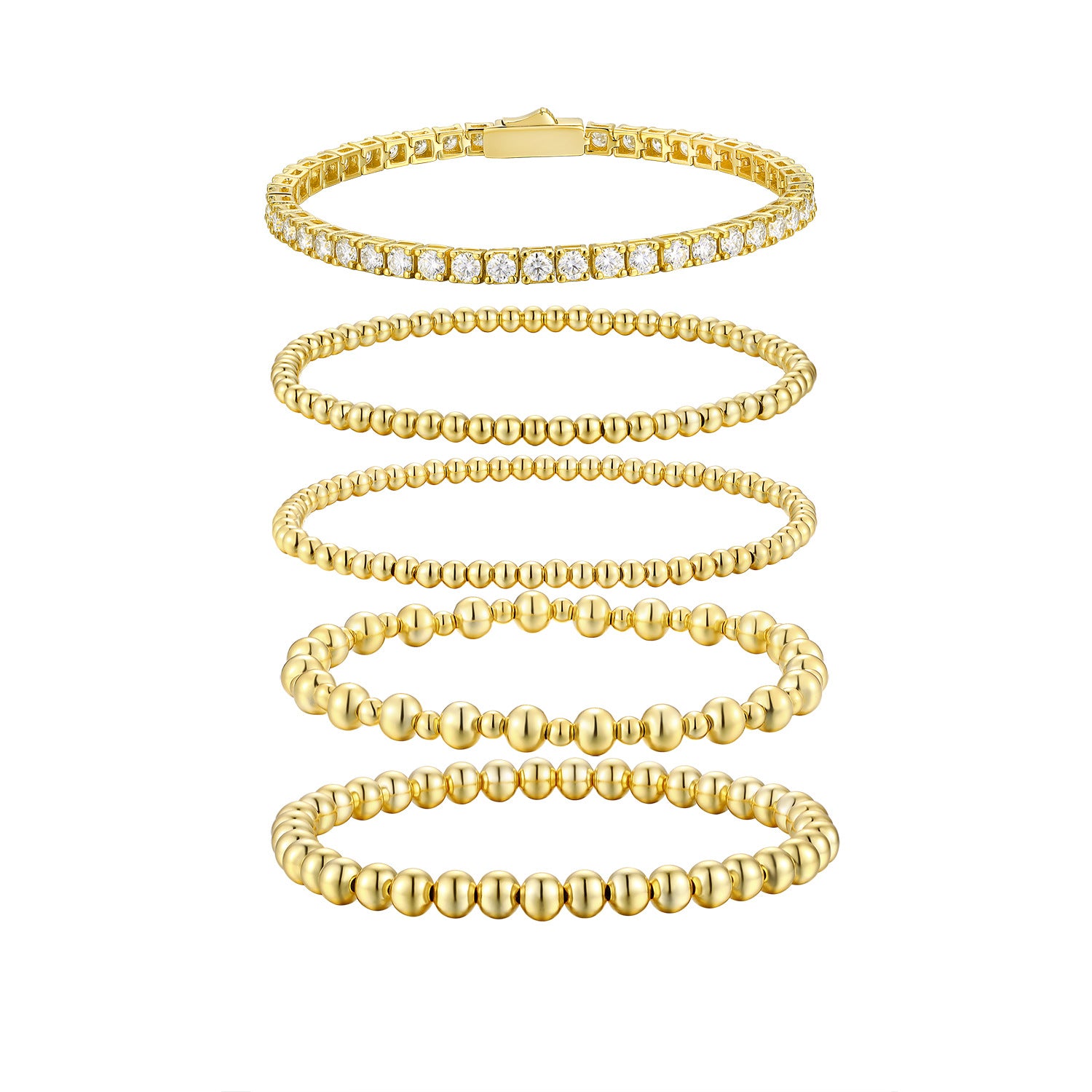 Moissanite 5-Piece Set S925 Sterling Silver Plated 18K Gold Stacked Tennis Bracelet