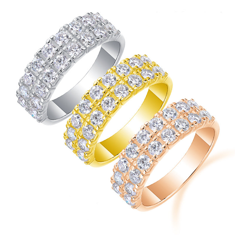 Double Row 1.8CT Moissanite Engagement Ring For Men and Women