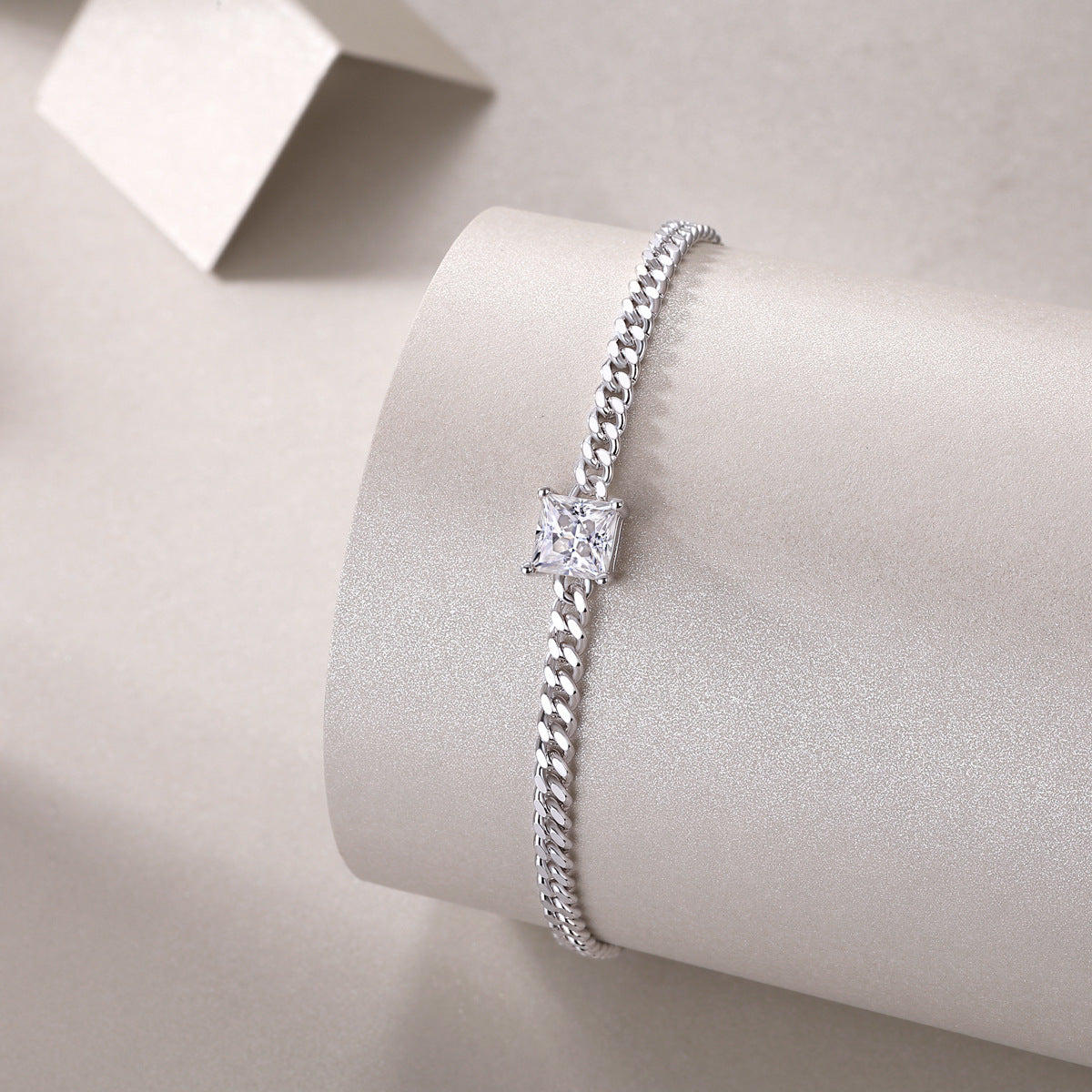 Square Moissanite Diamond Unisex Fashion S925 Silver Plated 18K Gold Cuban Bracelet