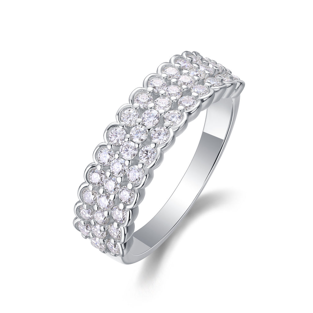 3 Row Moissanite Ring for Men and Women S925 Silver Plated with 18K Gold