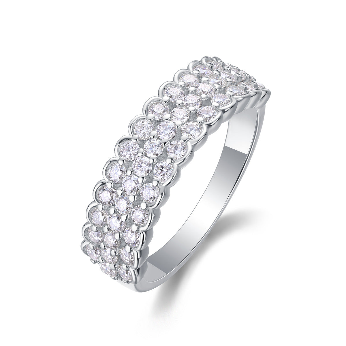 3 Row Moissanite Ring for Men and Women S925 Silver Plated with 18K Gold