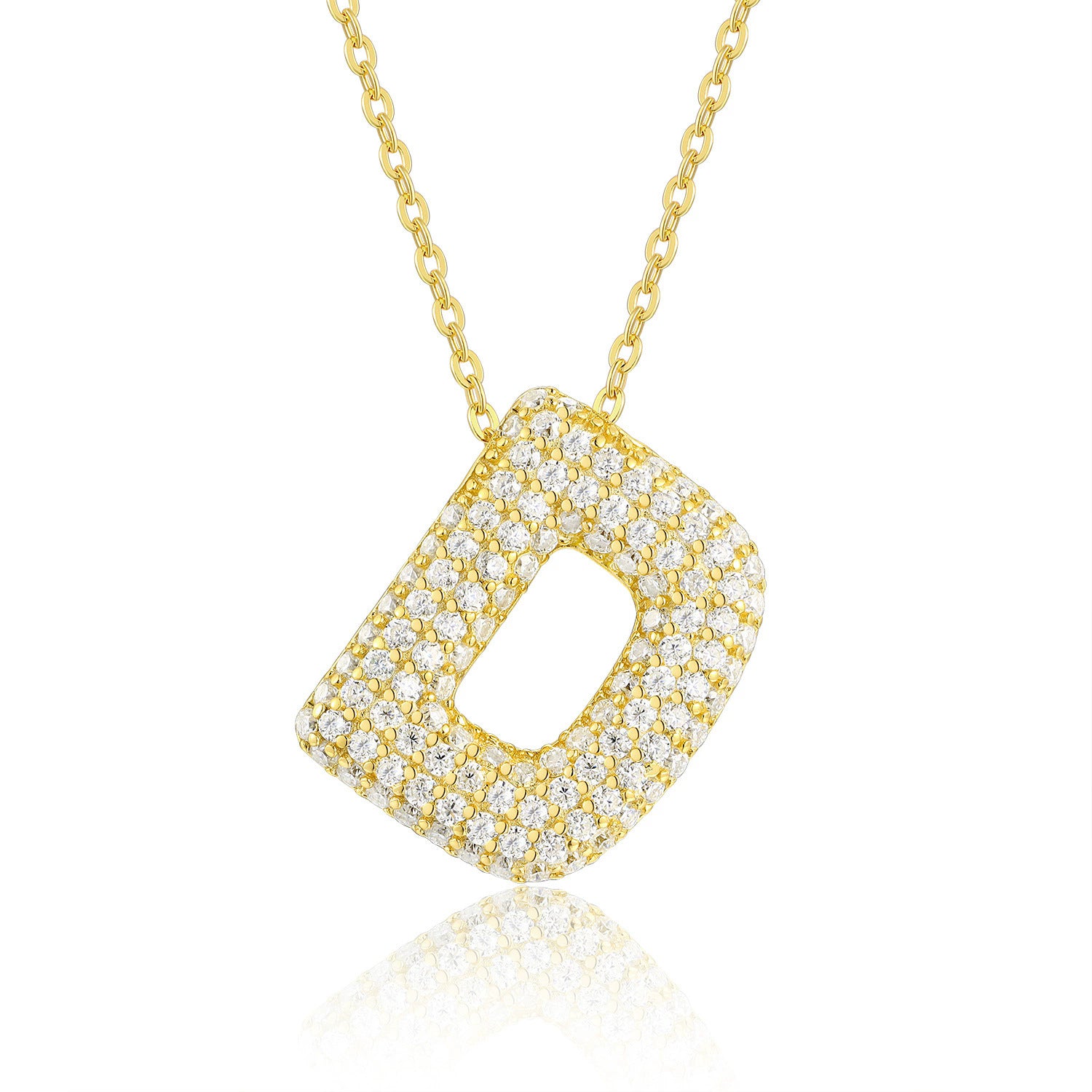Moissanite 26 Alphabet Pendant Necklace for Men and Women 925 Sterling Silver Plated with 18K Gold
