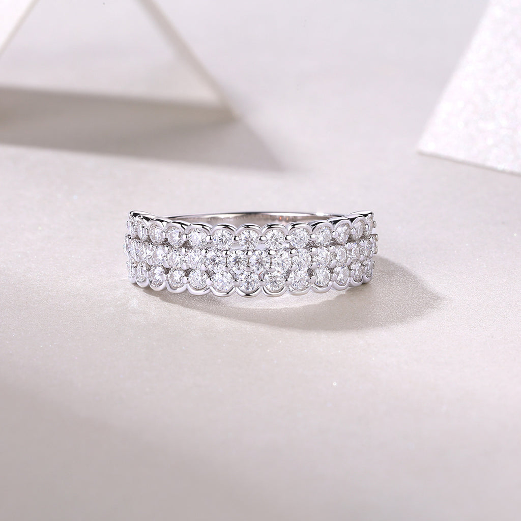 3 Row Moissanite Ring for Men and Women S925 Silver Plated with 18K Gold