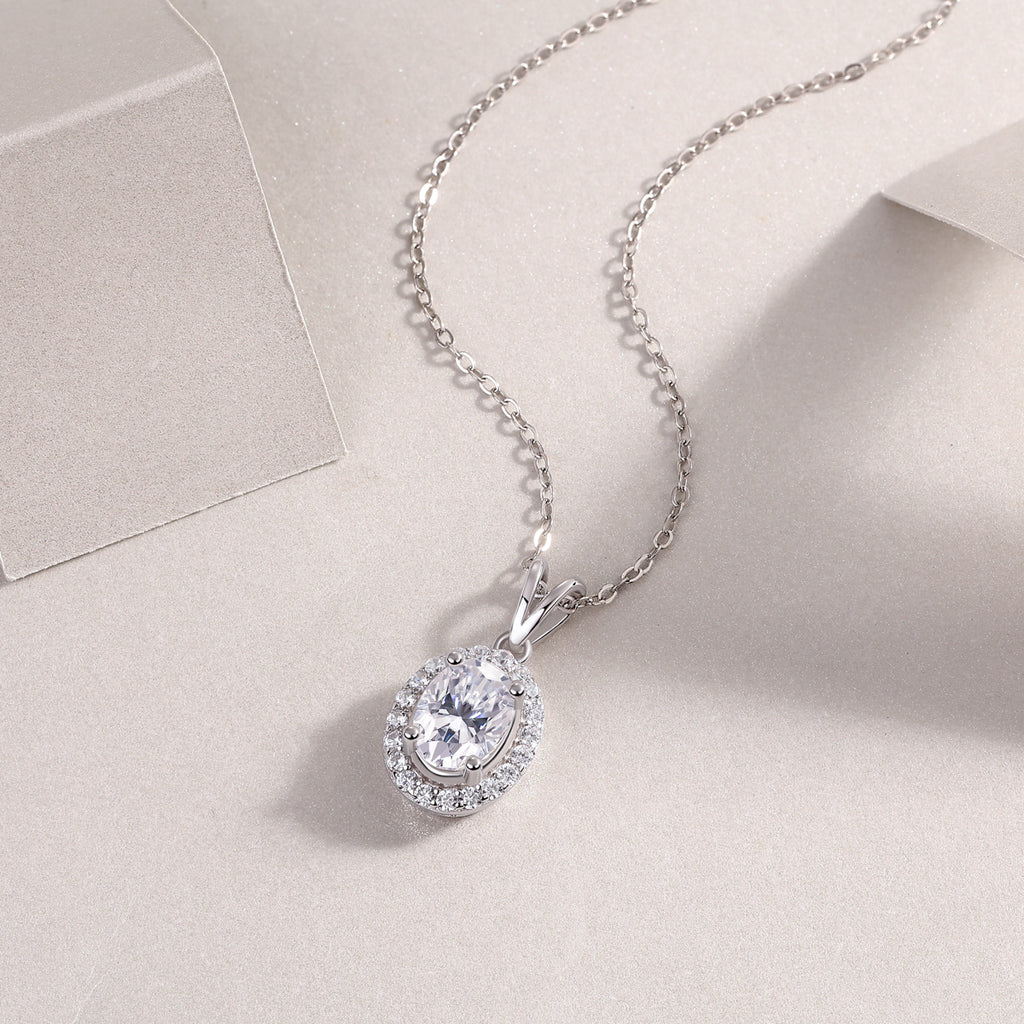 Egg-Shaped 1 Carat Moissanite S925 Sterling Silver V-Shaped Pendant Necklace