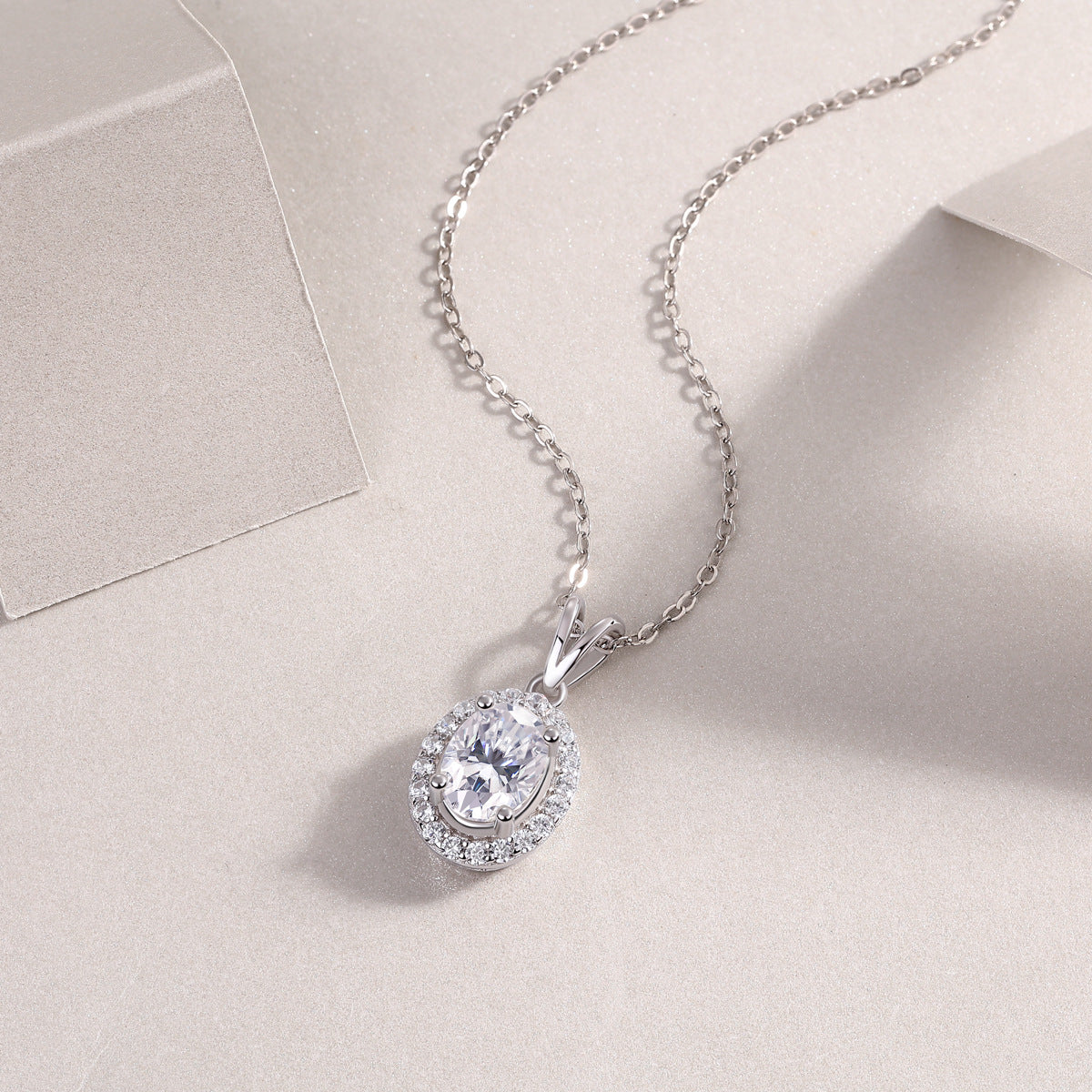 Egg-Shaped 1 Carat Moissanite S925 Sterling Silver V-Shaped Pendant Necklace