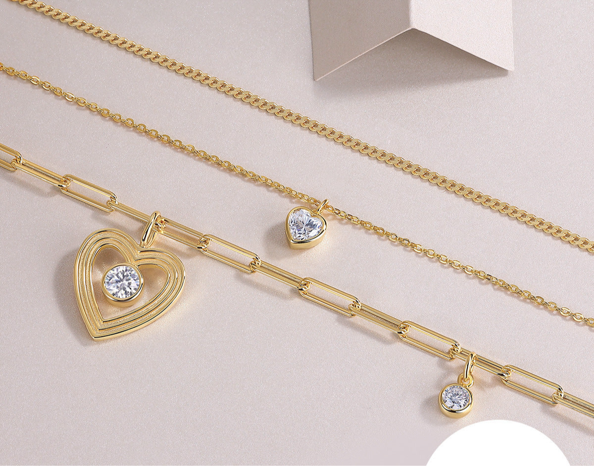 New Moissanite 3-Layer Stacked Necklace for Women S925 Sterling Silver Plated with 18K Gold