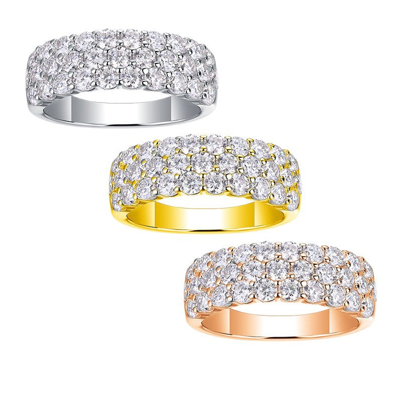 Three-Row Inlaid Moissanite Ring S925 Silver Plated with 18K Gold