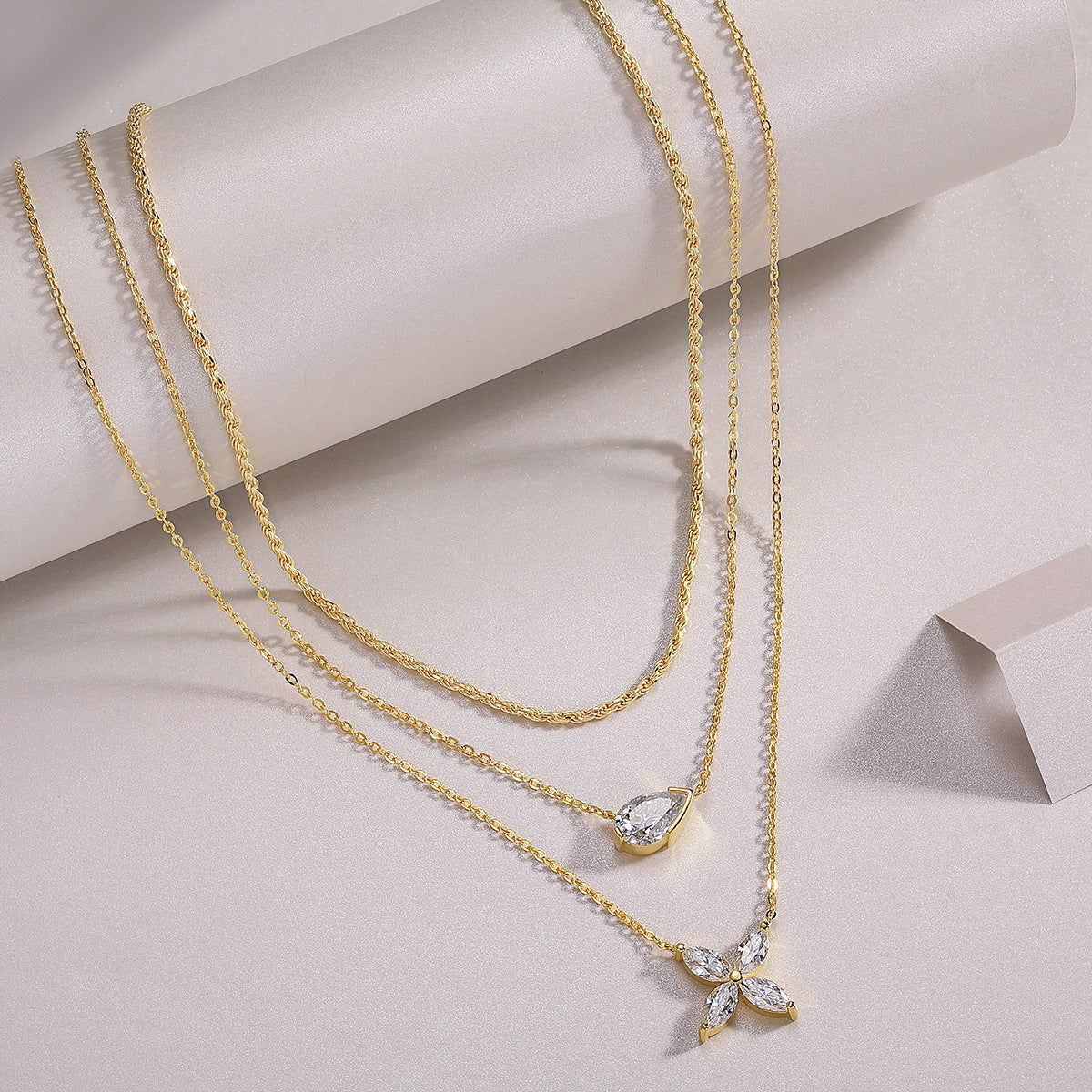 S925 Sterling Silver Plated with 18K Gold New Moissanite 3-Layer Stacked Necklace for Women