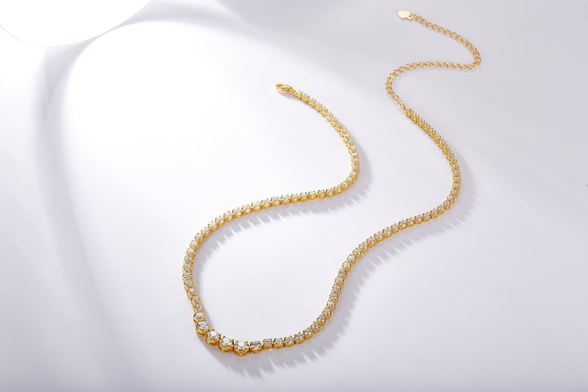 Moissanite S925 Sterling Silver Gold Plated 18K Full Diamond Necklace