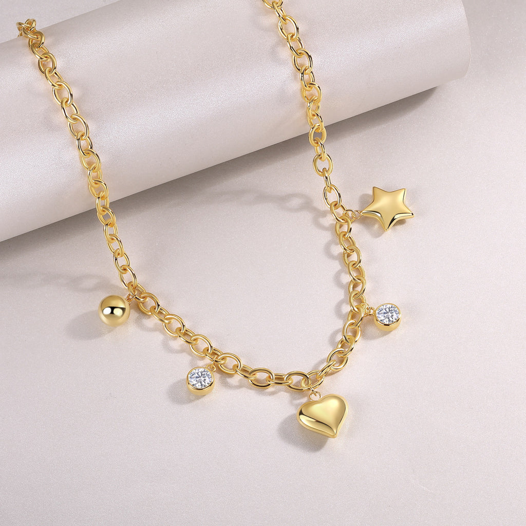 Star Moon Moissanite Necklace 26.46g S925 Sterling Silver Gold Plated Necklace For Women