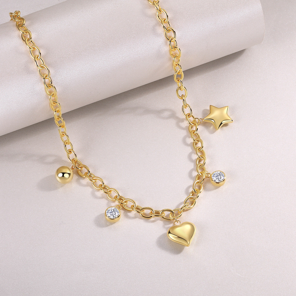 Star Moon Moissanite Necklace 26.46g S925 Sterling Silver Gold Plated Necklace For Women