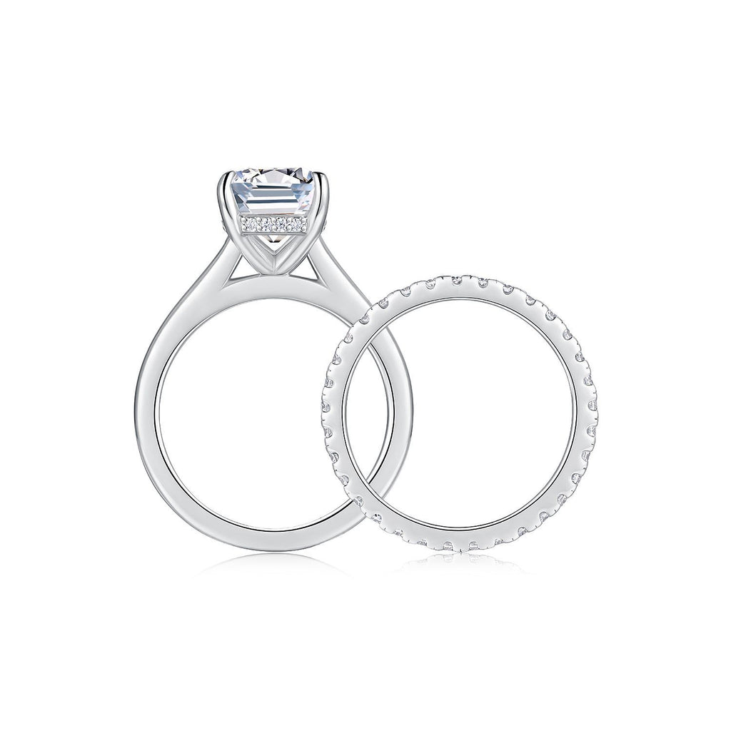 Emerald Moissanite Diamond Engagement Ring Set For Women