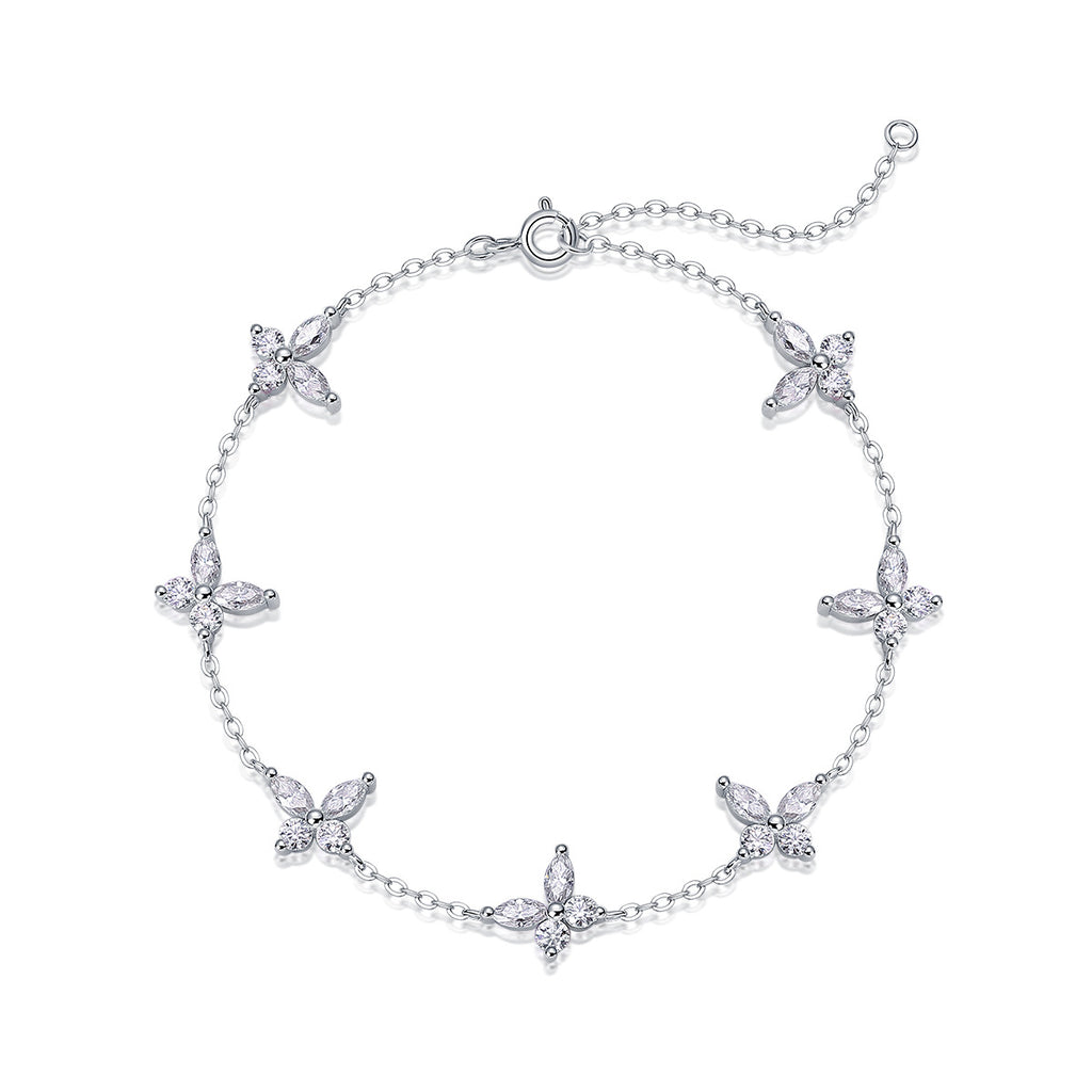 Moissanite S925 Silver Plated 18K Gold Four-Leaf Flower Bracelet