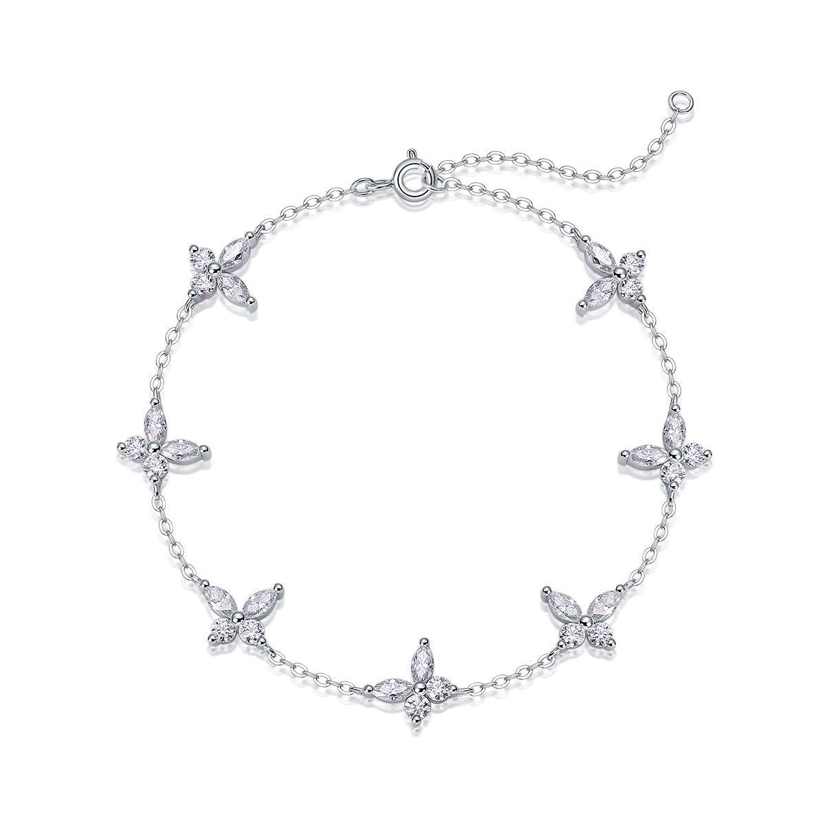 Moissanite S925 Silver Plated 18K Gold Four-Leaf Flower Bracelet