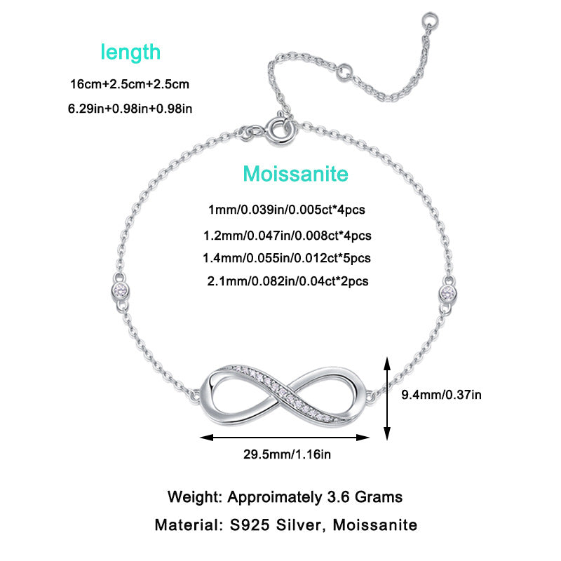 Moissanite S925 Sterling Silver Plated 18K Gold Lucky 8 Bracelet