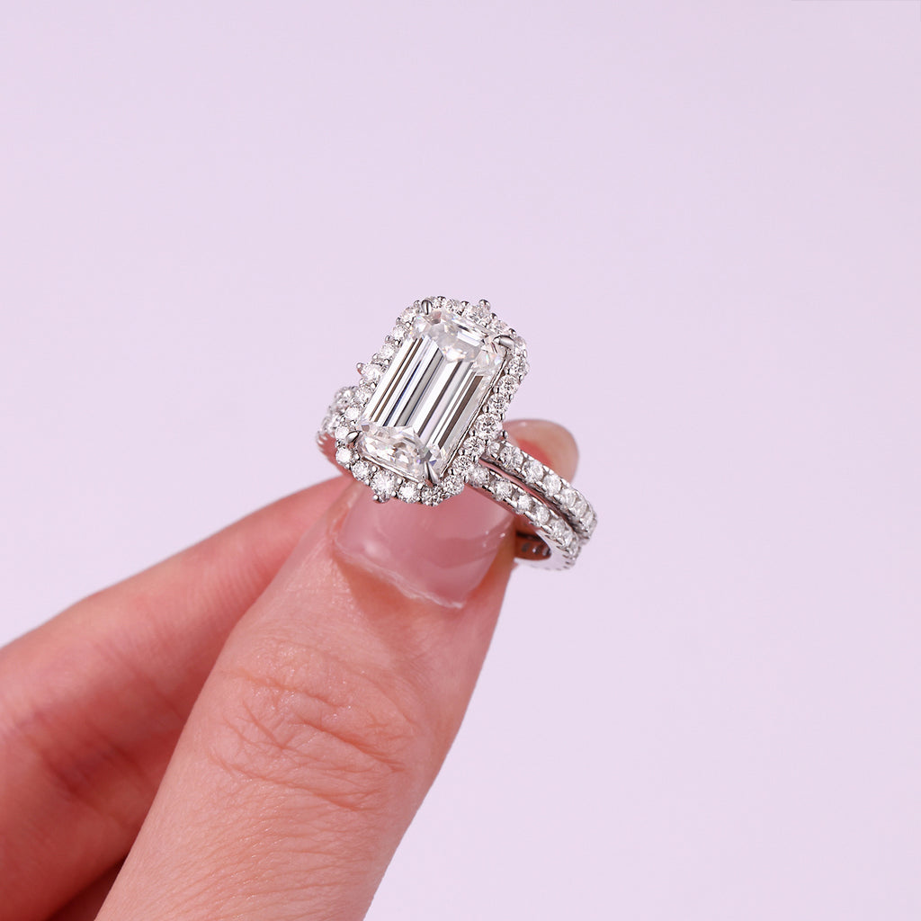 Emerald Moissanite Diamond Ring Set for Women