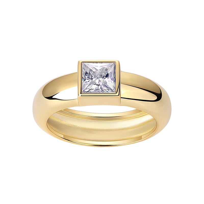 Minimalist Square Moissanite 925 Silver Ring Plated with 18K Gold