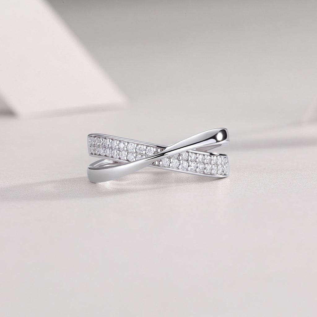 Cross Surround Moissanite Diamond Ring Female S925 Silver Plated 18K White Gold