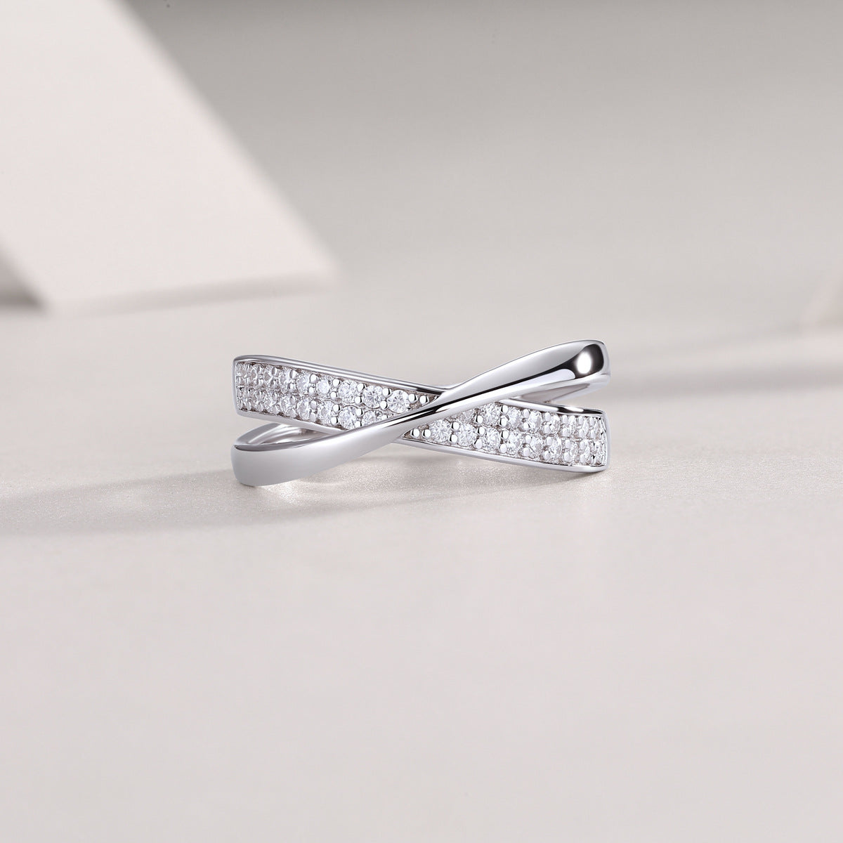 Cross Surround Moissanite Diamond Ring Female S925 Silver Plated 18K White Gold
