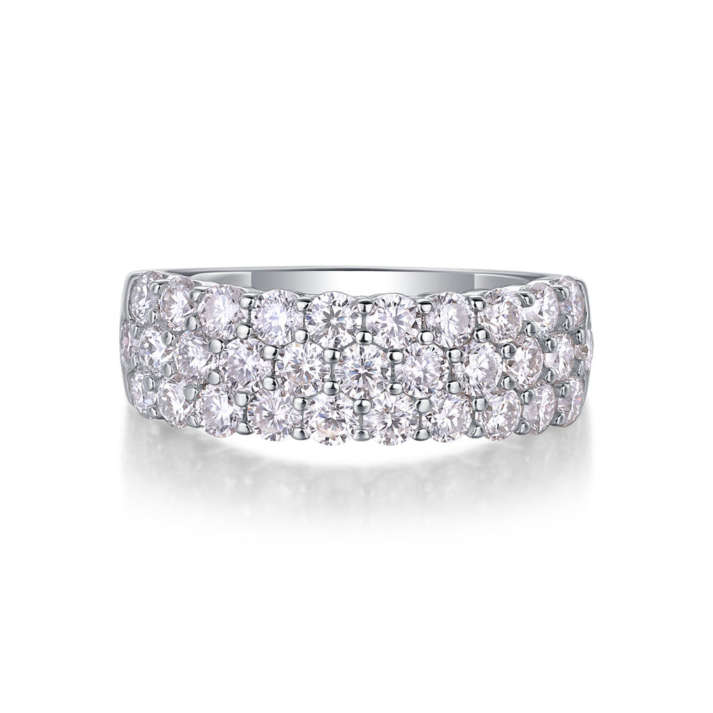 Three-Row Inlaid Moissanite Ring S925 Silver Plated with 18K Gold
