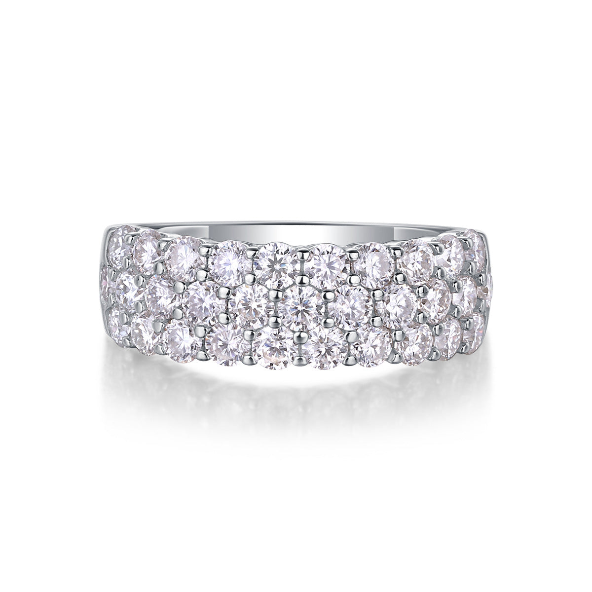 Three-Row Inlaid Moissanite Ring S925 Silver Plated with 18K Gold