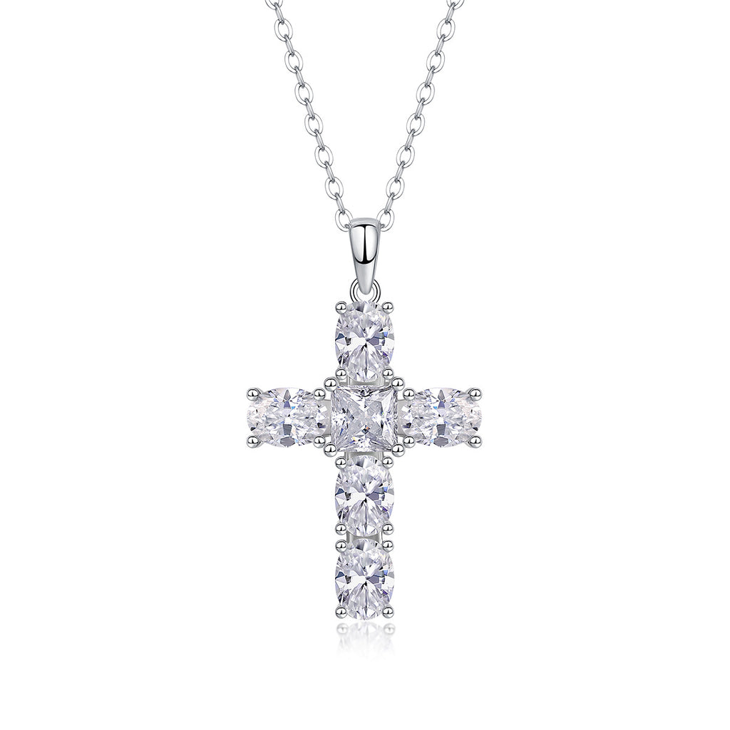 Moissanite Cross Fashion Necklace S925 Plated with 18K White Gold