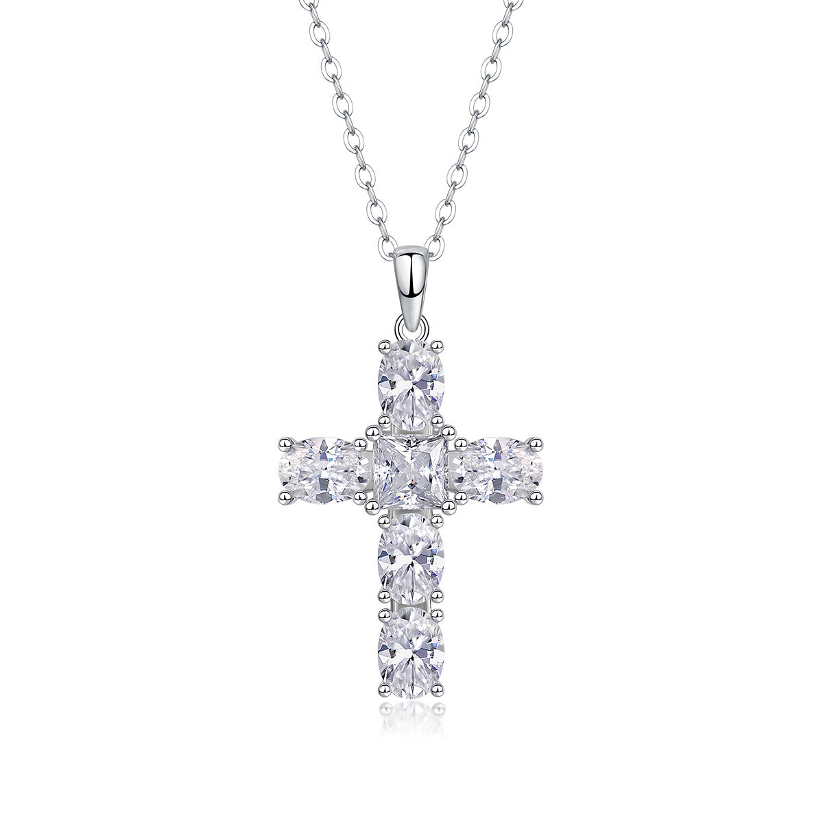 Moissanite Cross Fashion Necklace S925 Plated with 18K White Gold