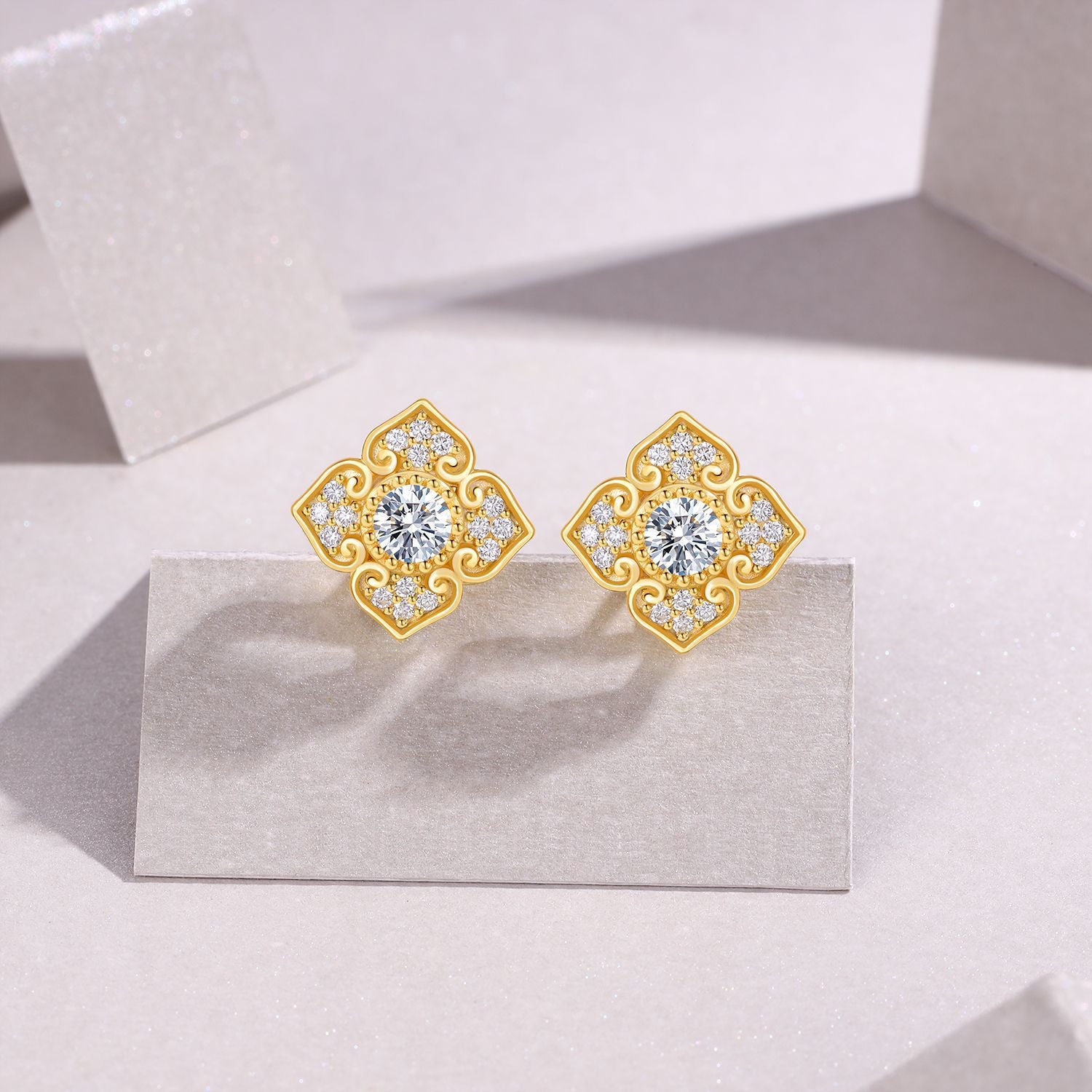 Moissanite Carved Decorative Earrings S925 Silver Plated with 18K Gold