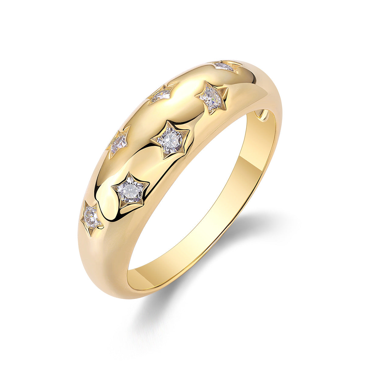Unisex Trendy Star Charm Moissanite Silver Plated 18K Gold Ring