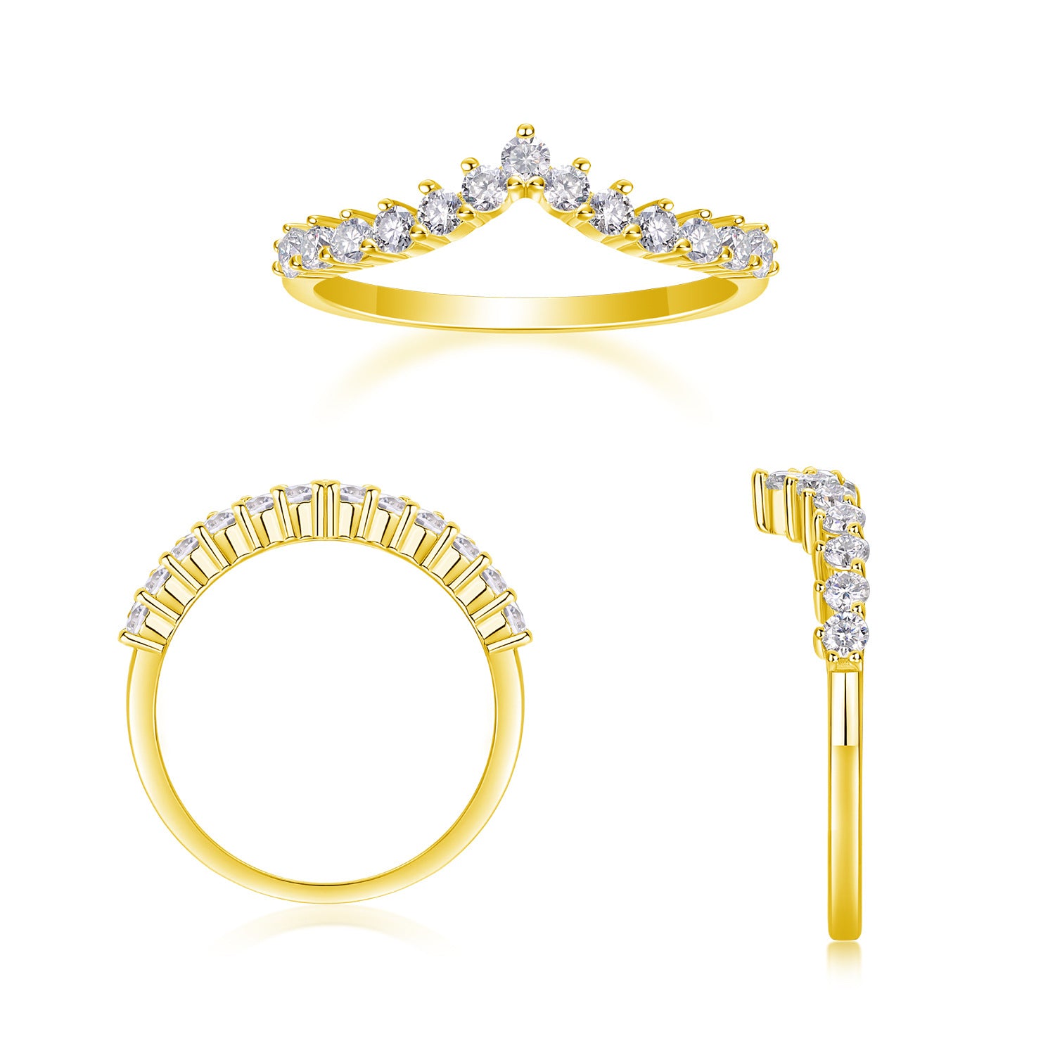 2.6CT Moissanite V-shaped Single Row Diamond Ring for Women