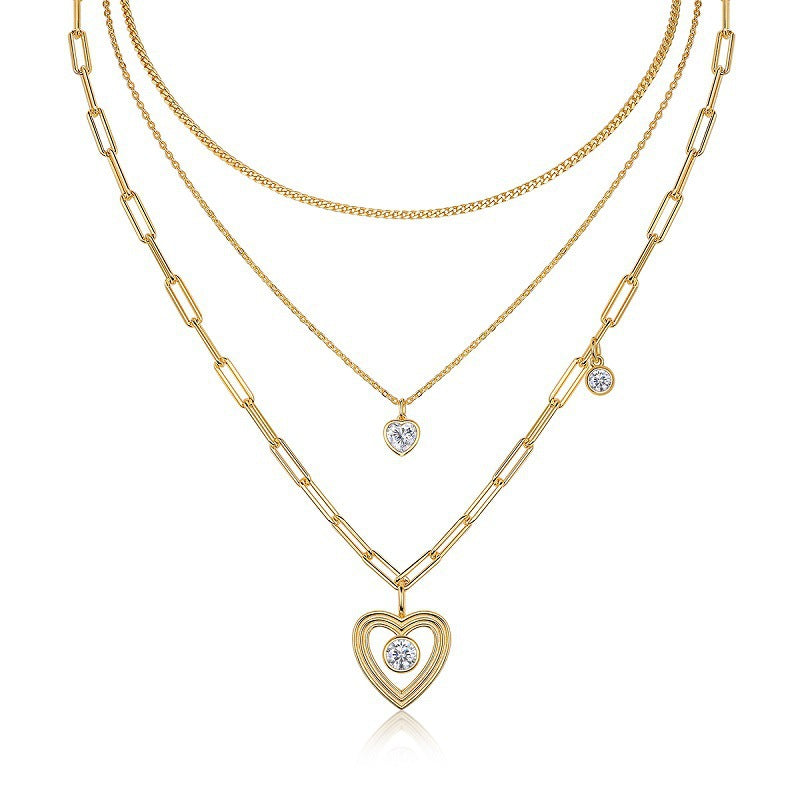 New Moissanite 3-Layer Stacked Necklace for Women S925 Sterling Silver Plated with 18K Gold