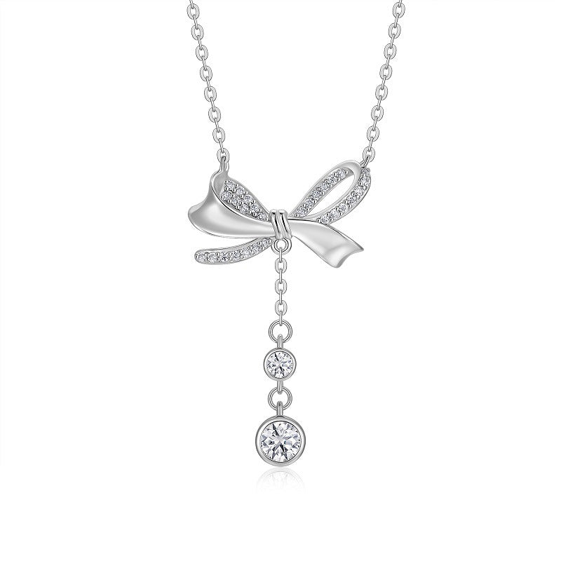 Butterfly Knot Lily of the Valley Moissanite Necklace for Women S925 Silver Plated 18K White Gold